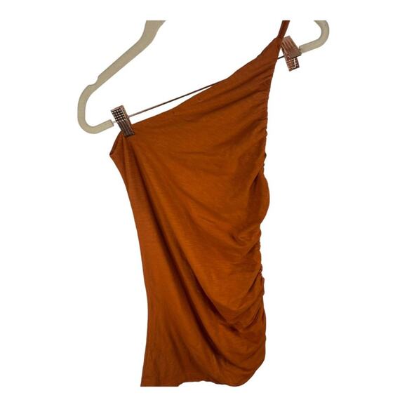 Sundry Asymmetrical Ruched Mini Dress Stretchy Jersey Lighweight Rust Boho Sz 0 - Picture 13 of 15